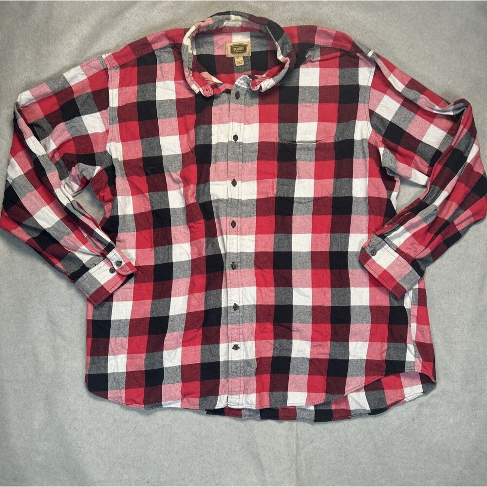 Foundry Mens 3XLT Red Black Plaid Flannel Long Sleeve Button Up Shirt Country
